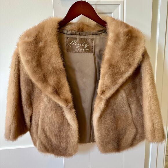 Vintage Pizitz Natural Brown Blonde Mink Fur Shawl Stole Coat Caplet Wrap S/M - Picture 10 of 11